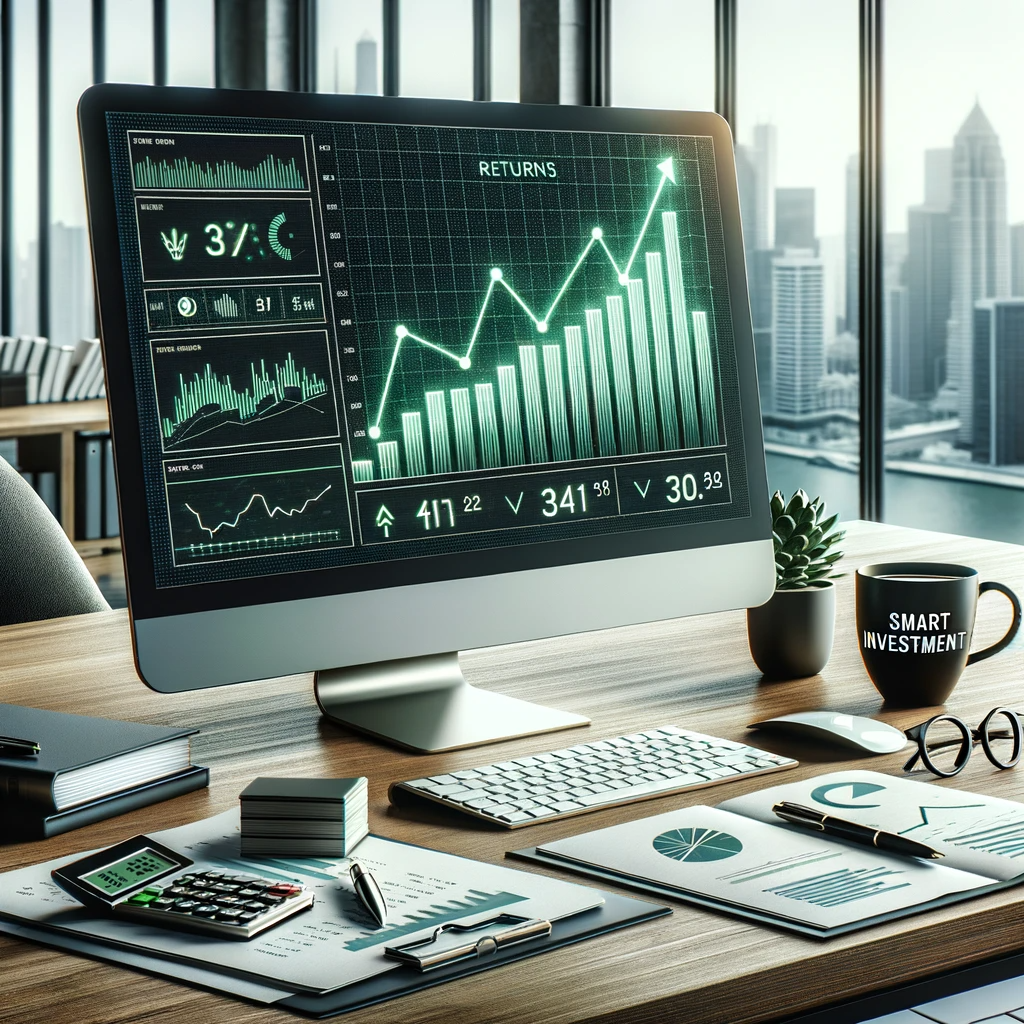 Bild på datorskärm som visar utvecklingen på en ETF